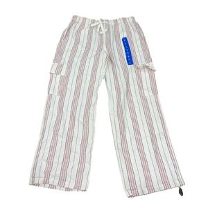 Roxy Women's Striped Cargo Pockets Pants, Pink Large